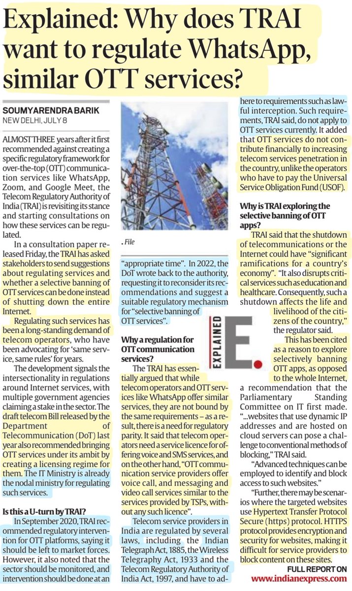 'Explained: Why TRAI wants to regulate Whatsapp,similar OTT Services'

#TRAI #TelecomOperators #OTT 
#Internet #Shutdown #Selective #Ban 
#Internet #Telecom
#technology #regulation

#UPSC 

Source: IE
