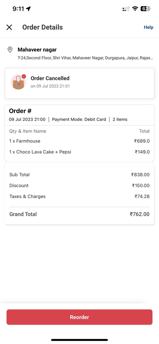namanjain2011's tweet photo. Hello Dominos,I have places advance order for my pizza at around 7 pm and the pizza was supposed to be delivered around 9pm,when it is 9pm the order shows cancelled. I request dominos to refund the money for advance order. Here is the screenshot @dominos_india @dominos https://t.co/Q70ckOgyAw