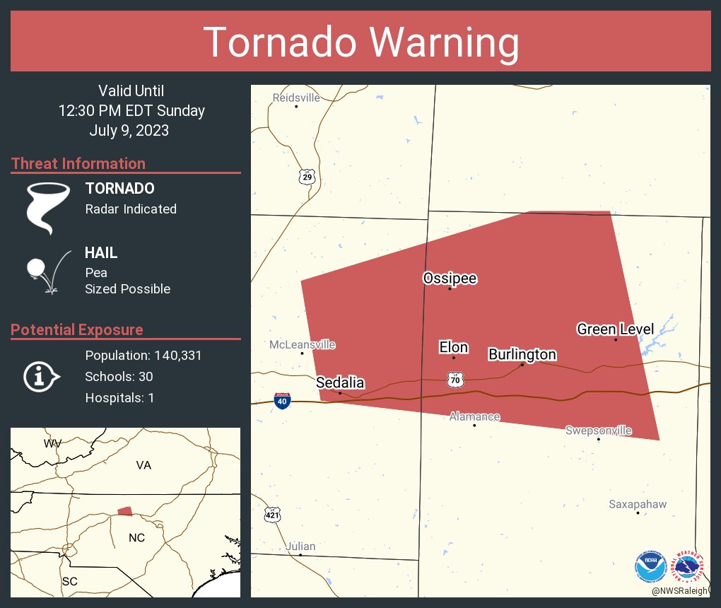 NWS Raleigh on Twitter "Tornado Warning including Burlington NC