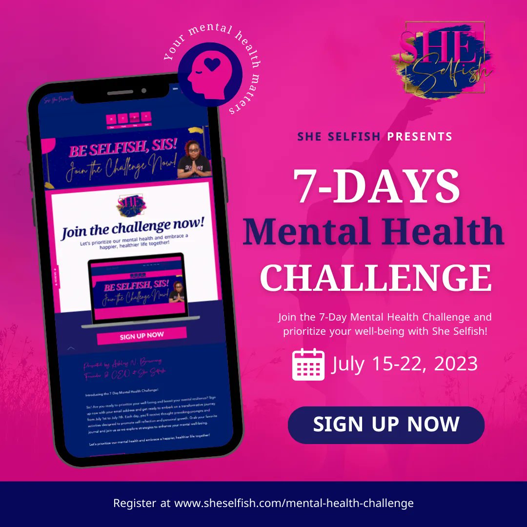 Hey Sis! Join the 7 Free Day Mental Health Challenge! 🌟

🧠 Unlock the secrets to a healthier mind and build resilient habits that last! Learn more here: buff.ly/3ptaCgM 

#selfcarematters #selfcareissacred #selfcaretips #selfcareisntselfish #selfcareeveryday