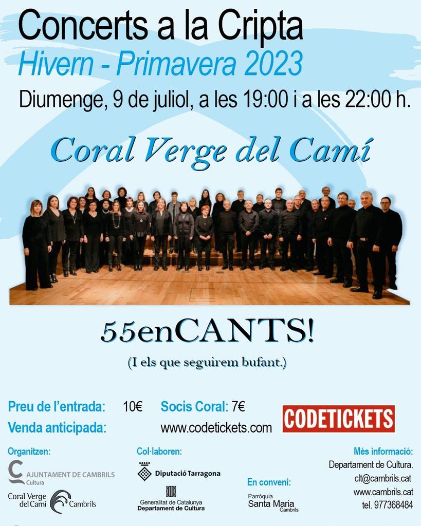 CambrilsCultura's tweet image. Ho recordeu? avui concert de la @coralvergedelcami a les 19 h ( entrades exhaurides) i a les 22 h 
a la #cripta 
#cambrilsmusica