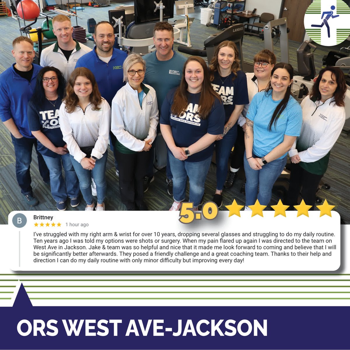 Thank you Brittney for your kind words!  We love our West Ave team!  

Having pain and surgery not an option? ORS may be able to help! Give us a call to schedule your evaluation 877-202-2175
orsmi.com

#teamORS