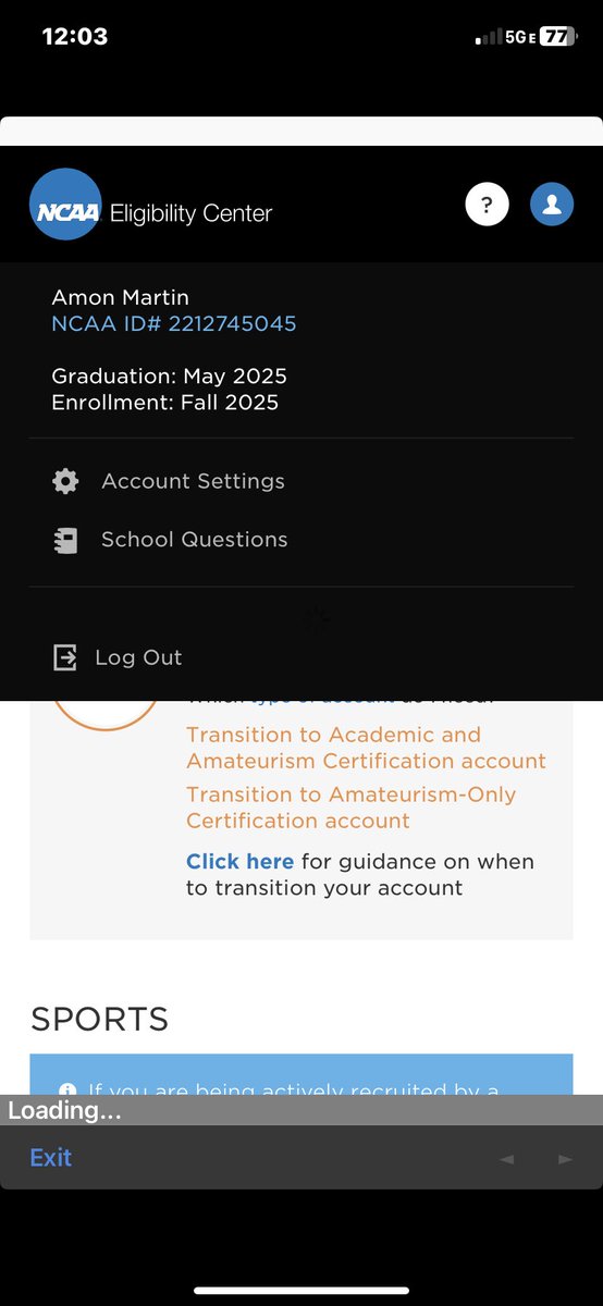 This is my NCAA profile with my ncaa ID number