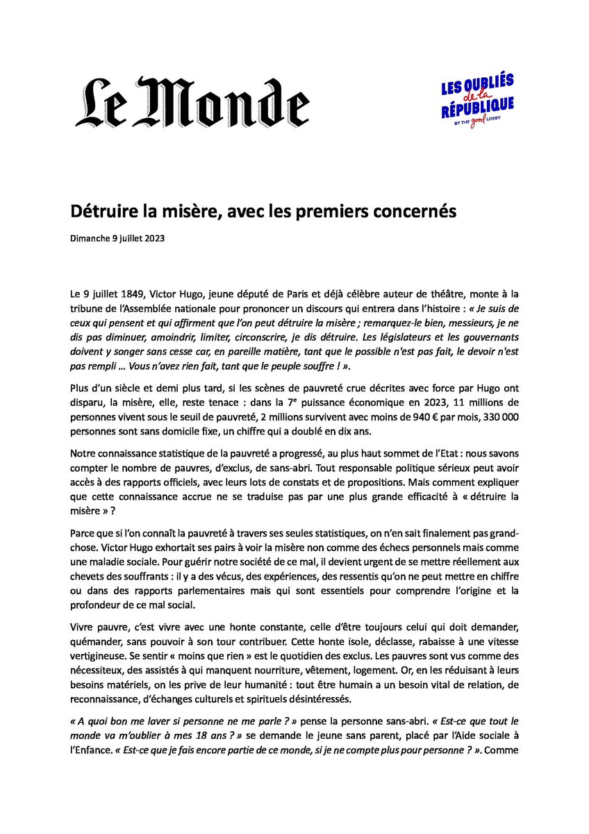 Gaetanderoyer's tweet photo. Il y a 174 ans, Victor Hugo appelait à éradiquer la misère. Aujourd’hui, @LesOubliesRep proposent de le faire avec et à partir des premiers concernés #ChaquePasCompte
-> https://t.co/BLfDX7zM8R 
@R_Entourage @ElinaDumont @Repairs95 @LyesLouffok @solenciel @Repairs75 @LaClocheAsso https://t.co/y8CQPIDyZu