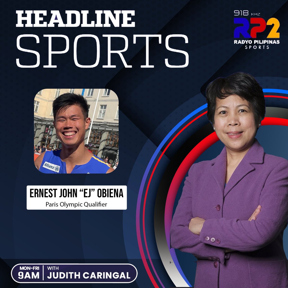 TODAY | Paris Olympics qualifier EJ Obiena <a href="/ejobienapv/">EJ Obiena</a> Headline Sports, 8-10 AM. 

📻 RP2-Sports 9️⃣1️⃣8️⃣ kHz AM 

💻📱 fb.com/RPDos918