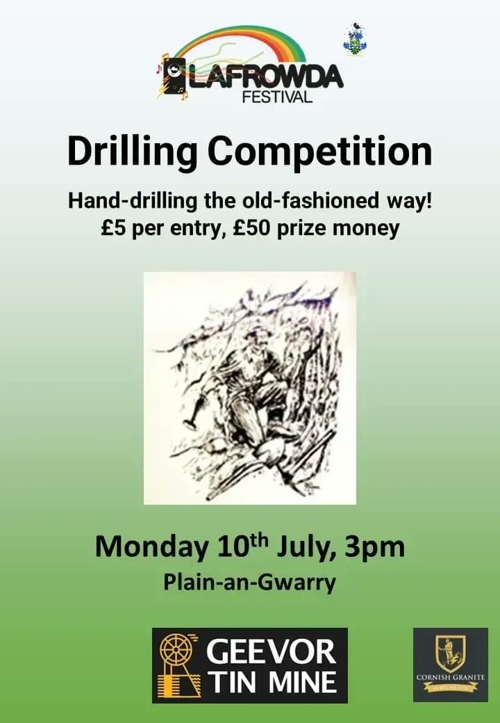 LafrowdaDay's tweet photo. 🎪 Roll up! Roll up! 

Come to our traditional hand-drilling competition! Each competitor will have one chance to drill the deepest hole they can in 5 minutes by hand!

📍 Plen-an-Gwarry
📅 Mon 10th July, 3.00pm
💝 £5.00 per entry, £50.00 prize for winners

#lafrowdafestival2023 https://t.co/19ccPGKEB8
