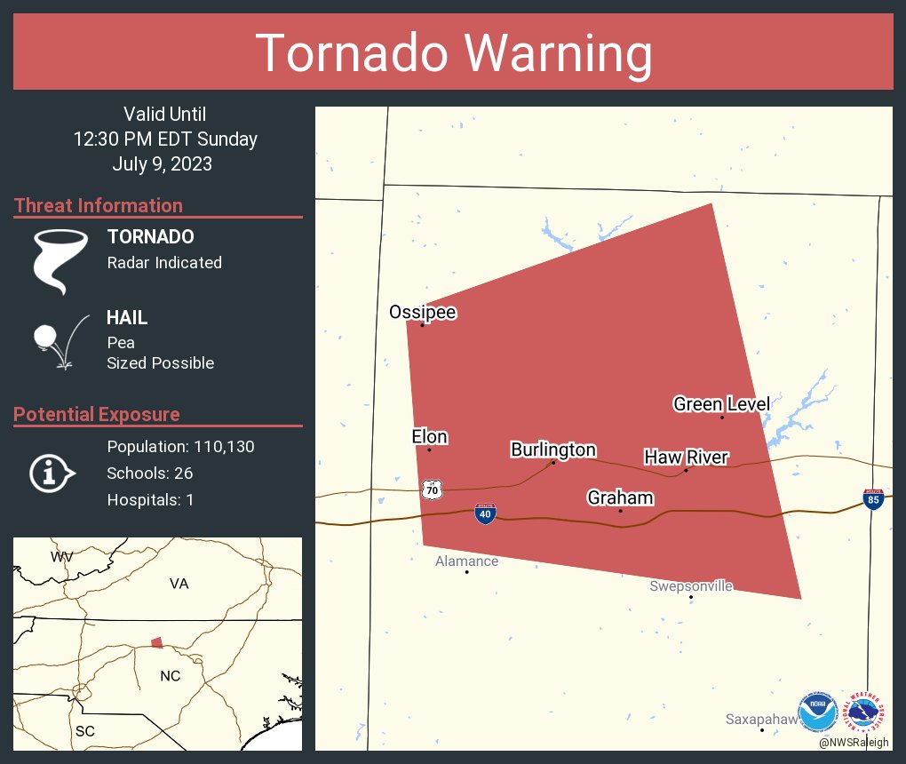 NWS Raleigh on Twitter "Tornado Warning continues for Burlington NC