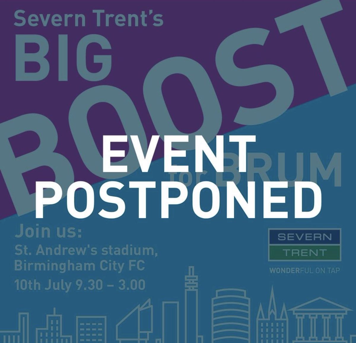 CllrMajid's tweet photo. Unfortunately @stwater have postponed their #BigBoost for Brum jobs event after heavy rain has caused the event space at St Andrews Stadium to be held out of bounds.
Apologies to anyone who was going to attend, and a new date will be provided by Severn Trent soon.
This👇🏽 https://t.co/3bRrt8X4tT