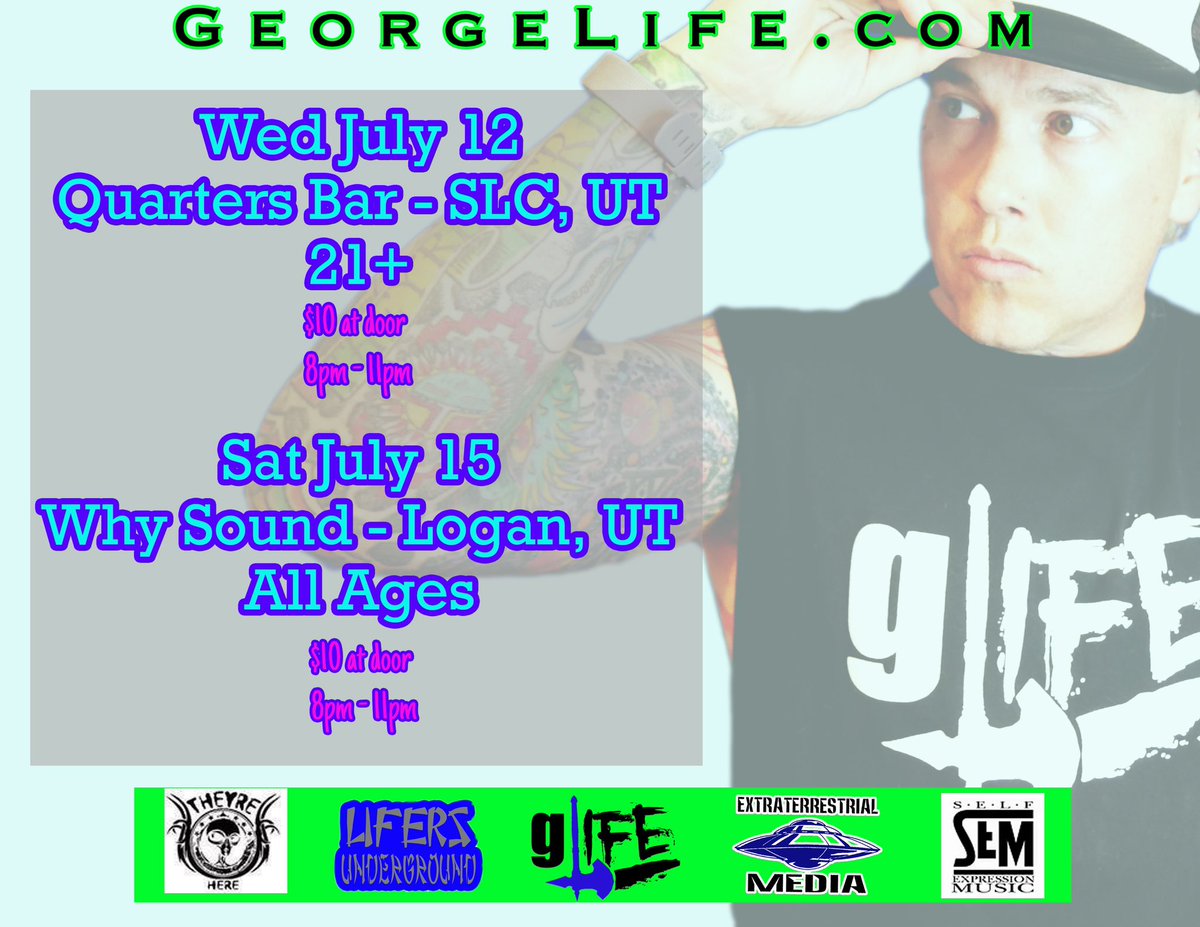 georgelife's tweet photo. Two shows this week! SLC Wed at @quartersdlc then Logan Sat at #WhySound ! 🤝 https://t.co/XRHmfLmjYf