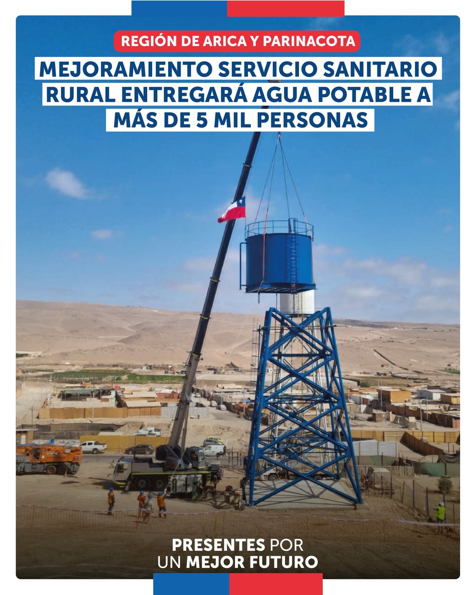 ¡Trabajamos por más seguridad hídrica para el país!🚰💧

Más de 5 mil personas del sector rural Las Maitas, en la Región de Arica y Parinacota, tendrán agua potable gracias al sistema sanitario que estamos mejorando y cuyas obras tienen un 47% de avance.