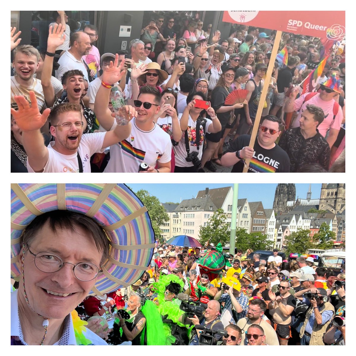Karl_Lauterbach's tweet photo. Die CSD Parade in Köln ist die größte jemals. Toleranz und Lebensfreude sind hier ansteckend. Aber man darf sich nicht täuschen. Werden rechtsradikale Parteien stärker sind es zuerst die Menschen die heute feiern, deren Rechte mit Füßen getreten werden. CSD ist immer auch Politik https://t.co/MEZat1MS1J