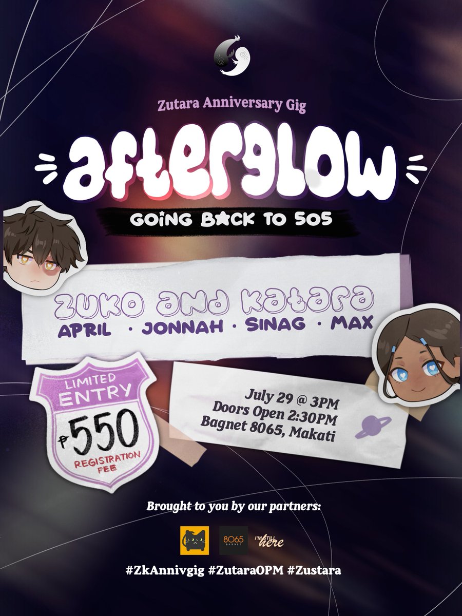 ZutaraOPM's tweet photo. MEET US IN THE AFTERGLOW 💫

Experience the magic of Route 505 yourself on July 29 at Bagnet 8065, Makati! 🎸

Register now and order your kits below!
LOCAL : https://t.co/a8FZgNbZSx (kit-only option available!)
INT’L : https://t.co/FyInd6vU7H

#ZKAnnivGig #ZutaraOPM #Zutara https://t.co/MaCH1McxWR