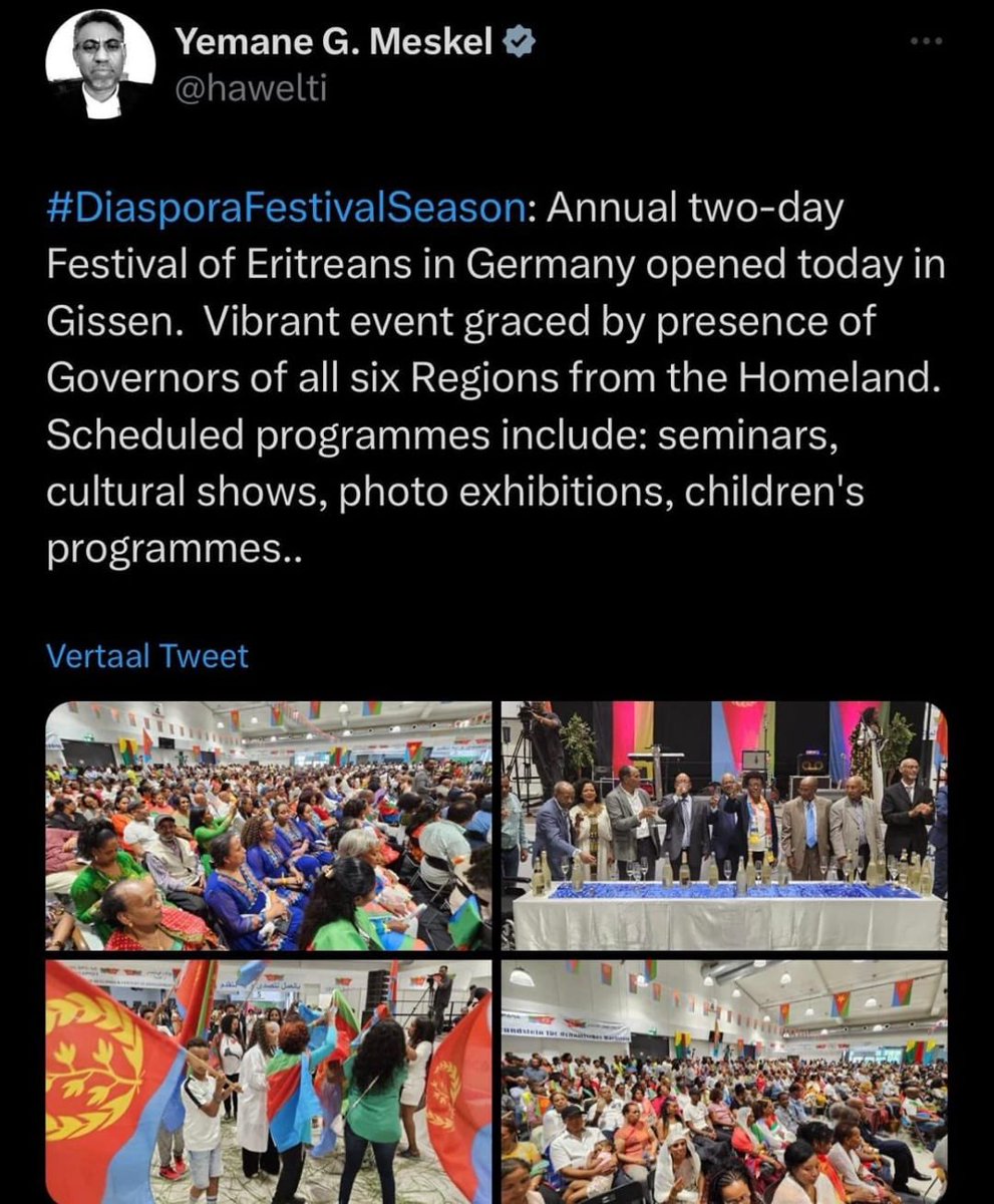 Pretty absurd scene with six administrations and high officials of the #PFDJ #Eritrea|n regime celebrating in Giessen. Holding their people in indefinite enslavement. Meanwhile asylum seekers are still in prison because of their protests. Hallucinating perspectives on justice.