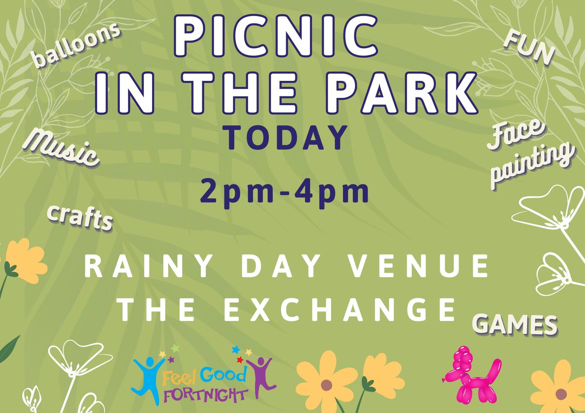 ExchangeInish's tweet image. RAINY DAY VENUE:  A bit of rain won't dampen our Feel Good spirits... join us for fun, games, music and faceprinting in The Exchange this afternoon...  If we can't go to the park.. we'll bring the park inside. @InsightInish