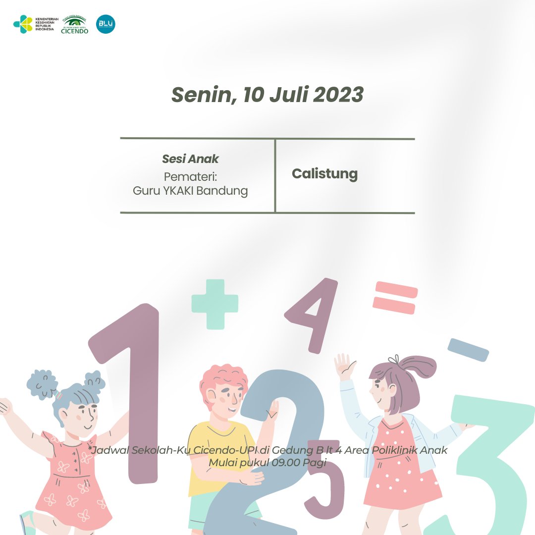 rs_matacicendo's tweet photo. Jadwal Sekolah-Ku Cicendo-UPI di Gedung B lt 4 Area Poliklinik Anak - PMN RS Mata Cicendo Bandung "Anak Pintar Ibu Berdaya" bersama @ykakibandung @ykakiwecare @upiofficial
#SalamSehatMata #jadwal #edukasi #anakpintar #ibuberdaya
#sekolahkucicendoupi #tpap #rsmatacicendo https://t.co/8OwQE5iv7L