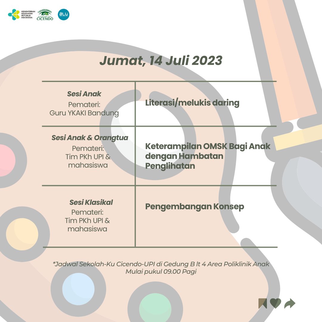 rs_matacicendo's tweet photo. Jadwal Sekolah-Ku Cicendo-UPI di Gedung B lt 4 Area Poliklinik Anak - PMN RS Mata Cicendo Bandung "Anak Pintar Ibu Berdaya" bersama @ykakibandung @ykakiwecare @upiofficial
#SalamSehatMata #jadwal #edukasi #anakpintar #ibuberdaya
#sekolahkucicendoupi #tpap #rsmatacicendo https://t.co/8OwQE5iv7L