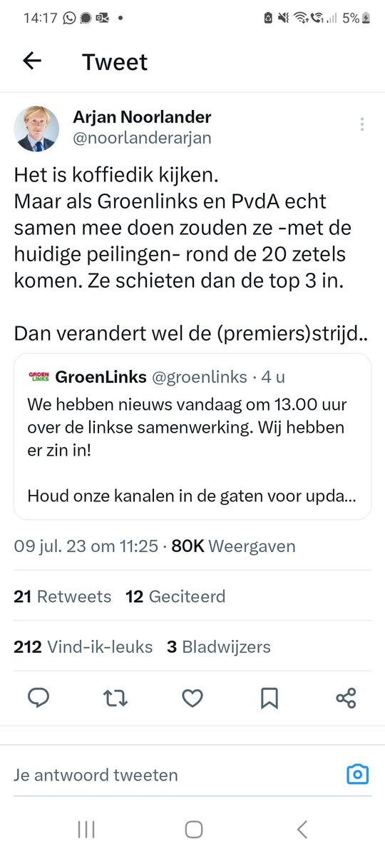 Het is koffiedik kijken. 
Maar als <a href="/PartijvdDieren/">Partij voor de Dieren</a> 12 zetels binnenhaalt, vlg peilingen, dan schieten ze de top 4 in.

Dan verandert wel de (premiers)strijd.
😉
 <a href="/noorlanderarjan/">Arjan Noorlander</a> 

(De ware strijd is om onze toekomst &amp; daar hebben we vooral politici met lef voor nodig)#kabinet