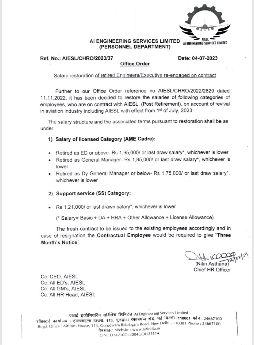 naeu_union's tweet photo. @JM_Scindia @LabourMinistry @AIESL_MRO 
This is how AIESL step treating their FTE employees. They have money to pay around rs 200000 to a retired employee who has completed their full services of 58 years. But doesn’t have money to pay their young employees.
#Stophiringretieers https://t.co/dLdk3nBHvQ