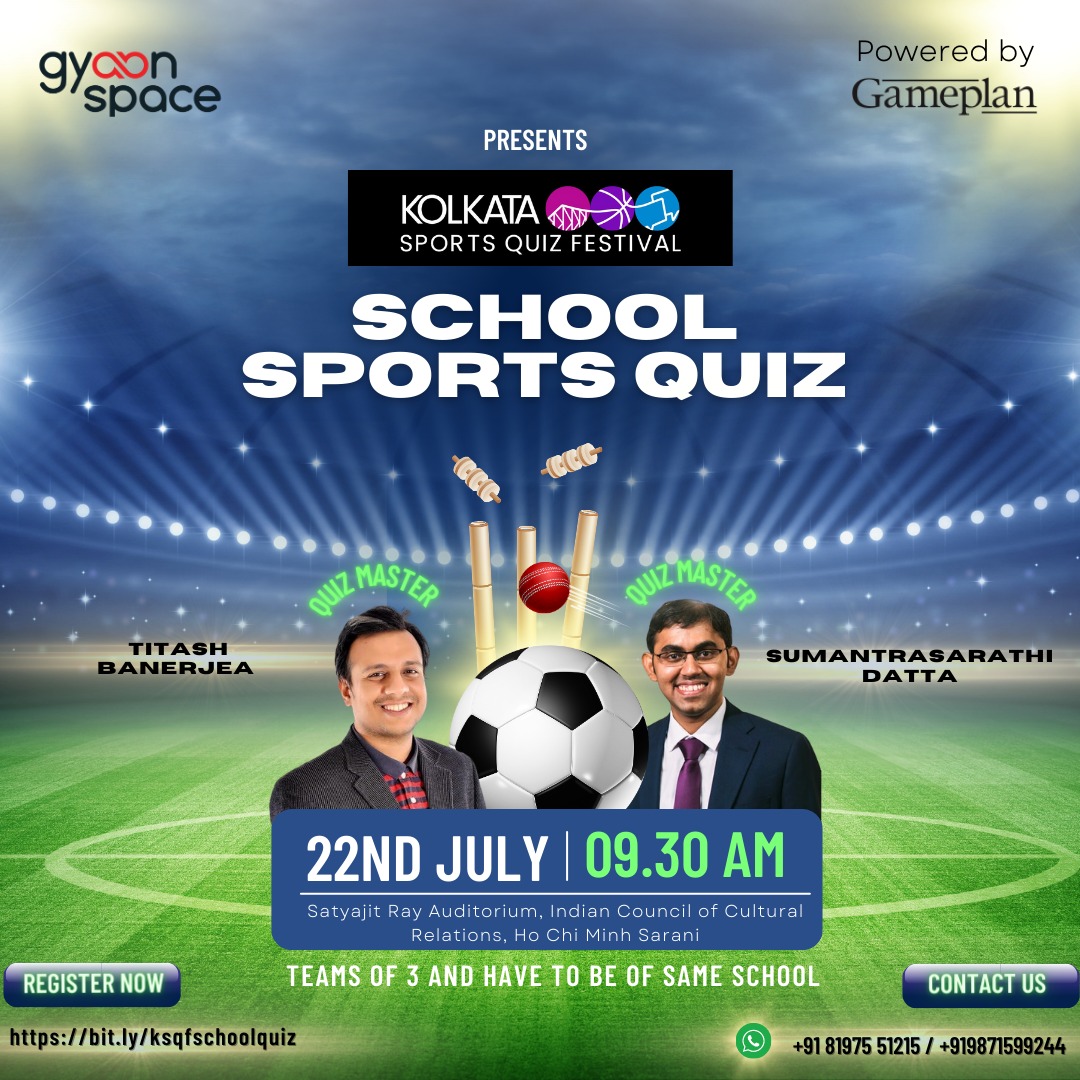 qmtitash's tweet photo. Here is the schedule, the quizzes and our incredible qms at the Kolkata Sports Quiz Festival 2023 presented by @gyaanspace . Scan the QR code and register now for an extravaganza of sports knowledge with 7 open quizzes and 1 school quiz https://t.co/dZqmUY18yg