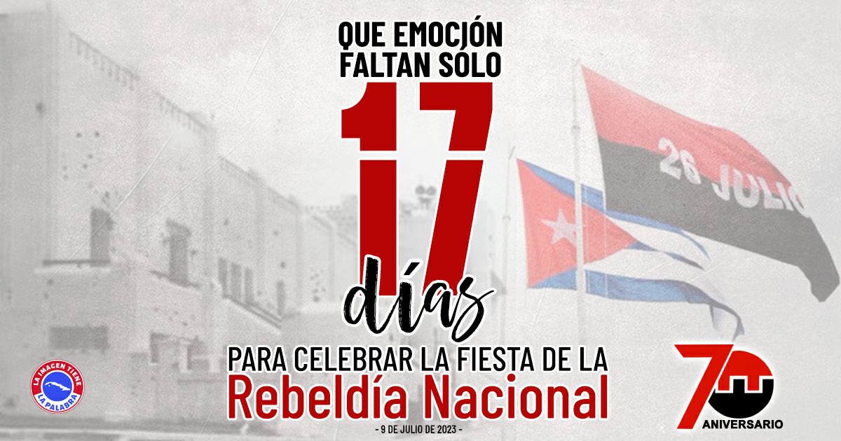 Faltan 17 días para celebrar el 70 Aniversario de los asaltos a los Cuarteles Moncada y Carlos Manuel de Céspedes
❤️ #ConTodosLaVictoria
🖤 #70Moncada
🇨🇺 #SanctiSpíritusEnMarcha