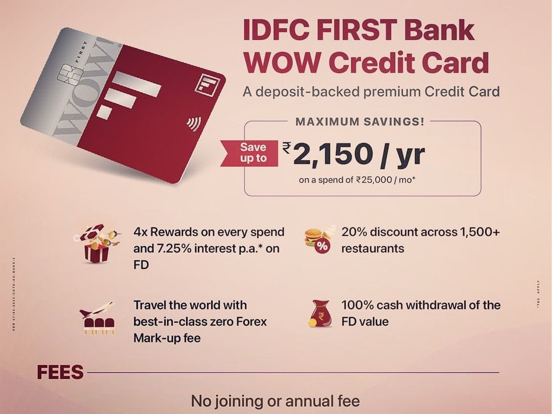 finance_mart's tweet photo. Enjoy limitless happiness free credit card with IDFC Wow First Bank (Secured Card)
 
💥 If you have Bad Cibbil or No Cibbil then start Fd and Get Upto 7.25% p.a. Interest Rate and Credit Card 
💥No Joining or Annual Fee

Apply your IDFC Bank  Credit Card now!😍 
 #applycreditcard https://t.co/FYFWQAh22S