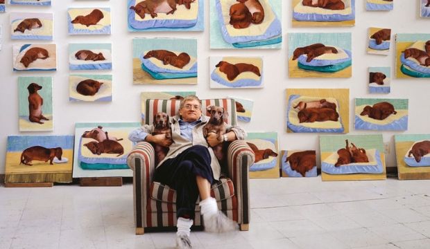 Happy Birthday to David Hockney, who has made more than 40 paintings of his sausage dogs, Stanley and Boodgie  