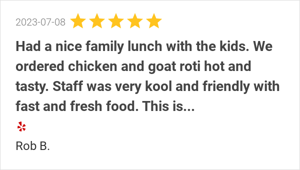 pepperpotkw's tweet photo. New 5.0-star Review: "Had a nice family lunch with the kids. We ordered chicken and goat roti hot and tasty.... https://t.co/NNm5Q2ORkf