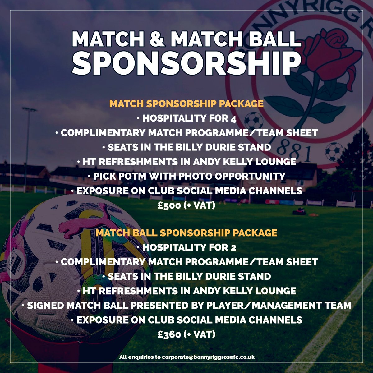 BonnyriggRose's tweet image. 𝗛𝗼𝘀𝗽𝗶𝘁𝗮𝗹𝗶𝘁𝘆 &amp;amp; 𝗦𝗽𝗼𝗻𝘀𝗼𝗿𝘀𝗵𝗶𝗽 𝗣𝗮𝗰𝗸𝗮𝗴𝗲𝘀 𝟮𝟬𝟮𝟯/𝟮𝟰 🥂

We’re delighted to announce our hospitality &amp;amp; sponsorship packages for the new season

Why not enjoy the match day experience at NDP in style? 🤩

Full details ➡️ bit.ly/44eLoll