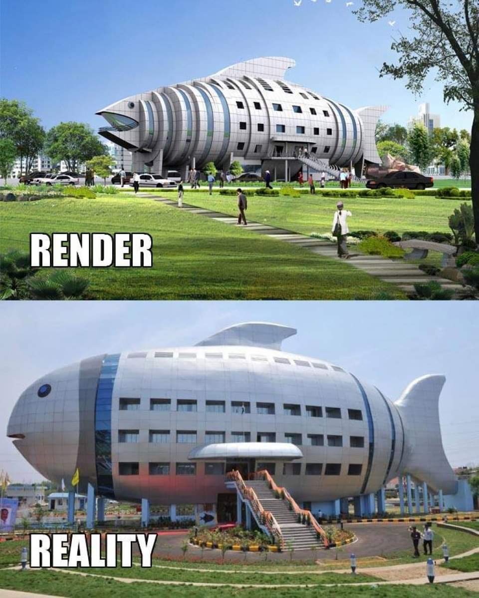 National Fisheries Development Board building in Hyderabad, India

Design Submitted By The Architect Versus How The Contractor Ends Up Building It.