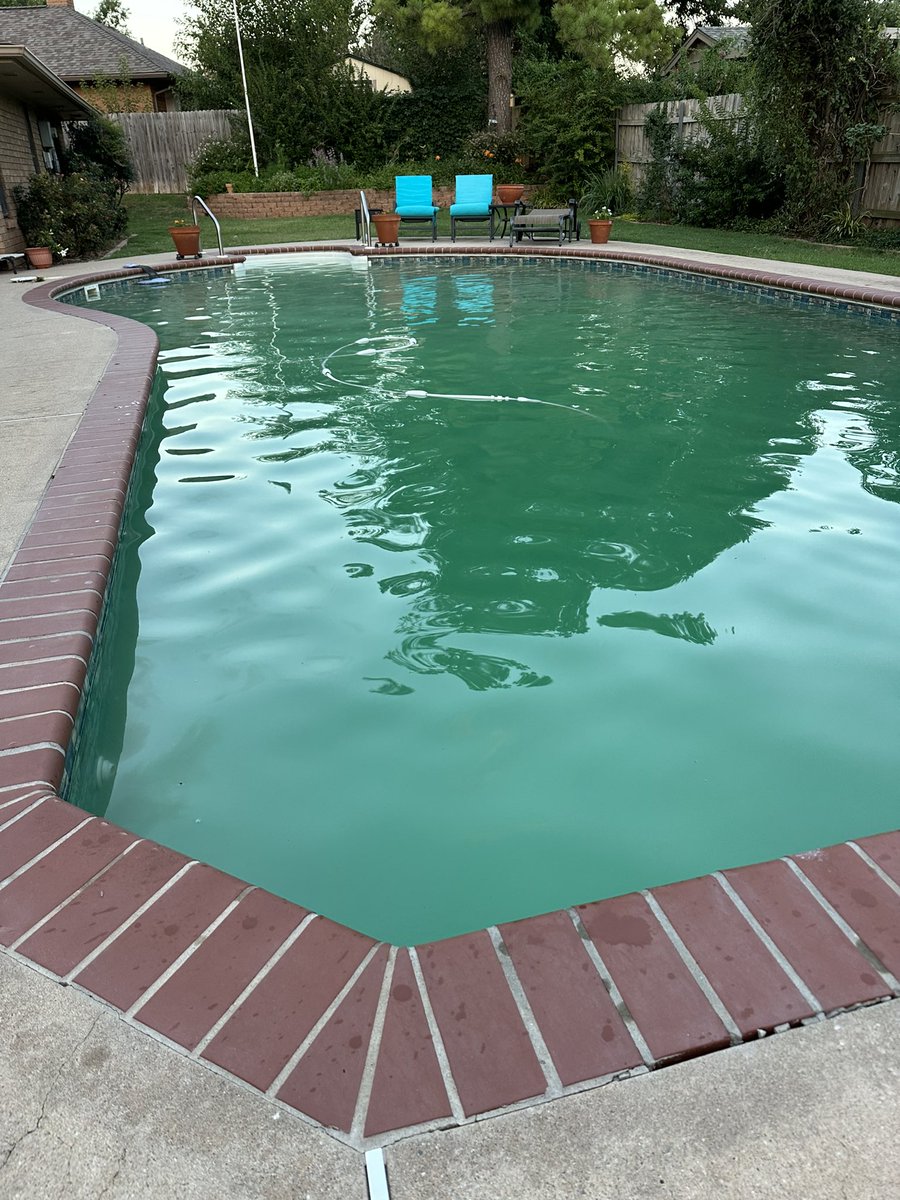 SPSOKC's tweet photo. Want to go green to clean?! Shoot me a DM for your pool cleaning, weekly maintenance, and pressure washing estimate! This pool was 2 days after a patch job in the liner!  #OKC #Yukon #OklahomaCity #Mustang #NWOKC #Edmond https://t.co/CUwx5ggYG2