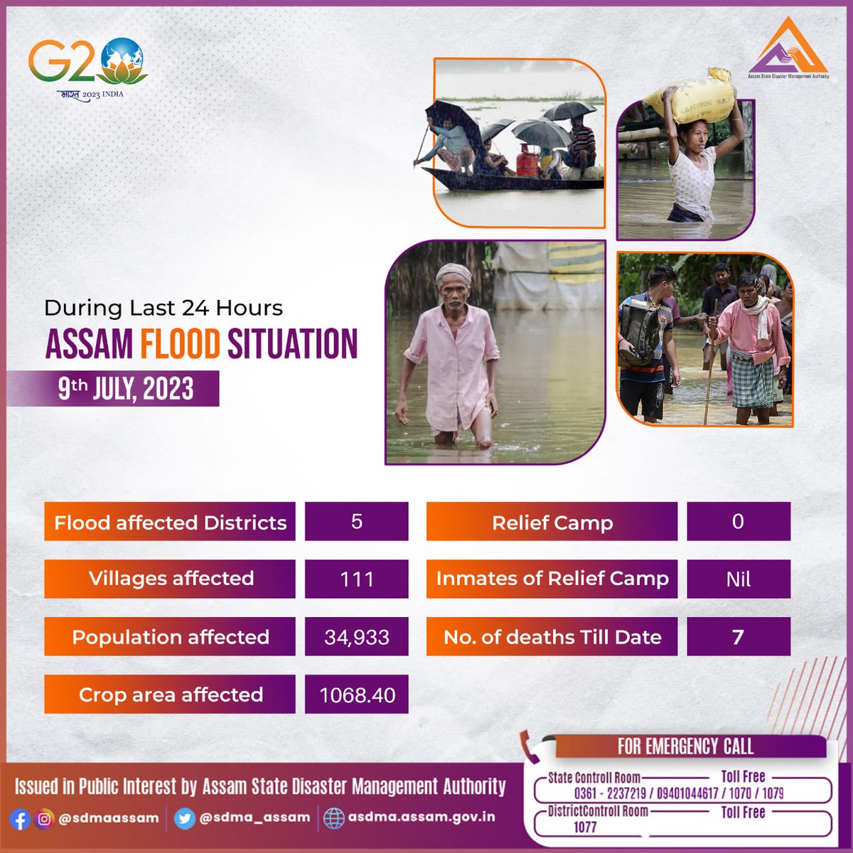 sdma_assam's tweet photo. #AssamFlood situation in the last 24 hours
.
.
.
#Flood #Floods #disaster #disasterpreparedeness
@ndmaindia @diprassam @mygovassam @PIB_Guwahati @CMOfficeAssam @JogenMohanAssam https://t.co/wytjXUGpFh
