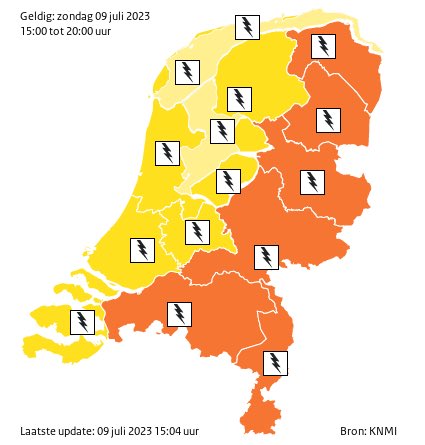 Nu ook code oranje voor de provincies  #Drenthe &amp; #Groningen vanwege stevige onweersbuien. Wees voorbereid en blijf op de hoogte: knmi.nl/waarschuwingen #knmiweerwaarschuwing