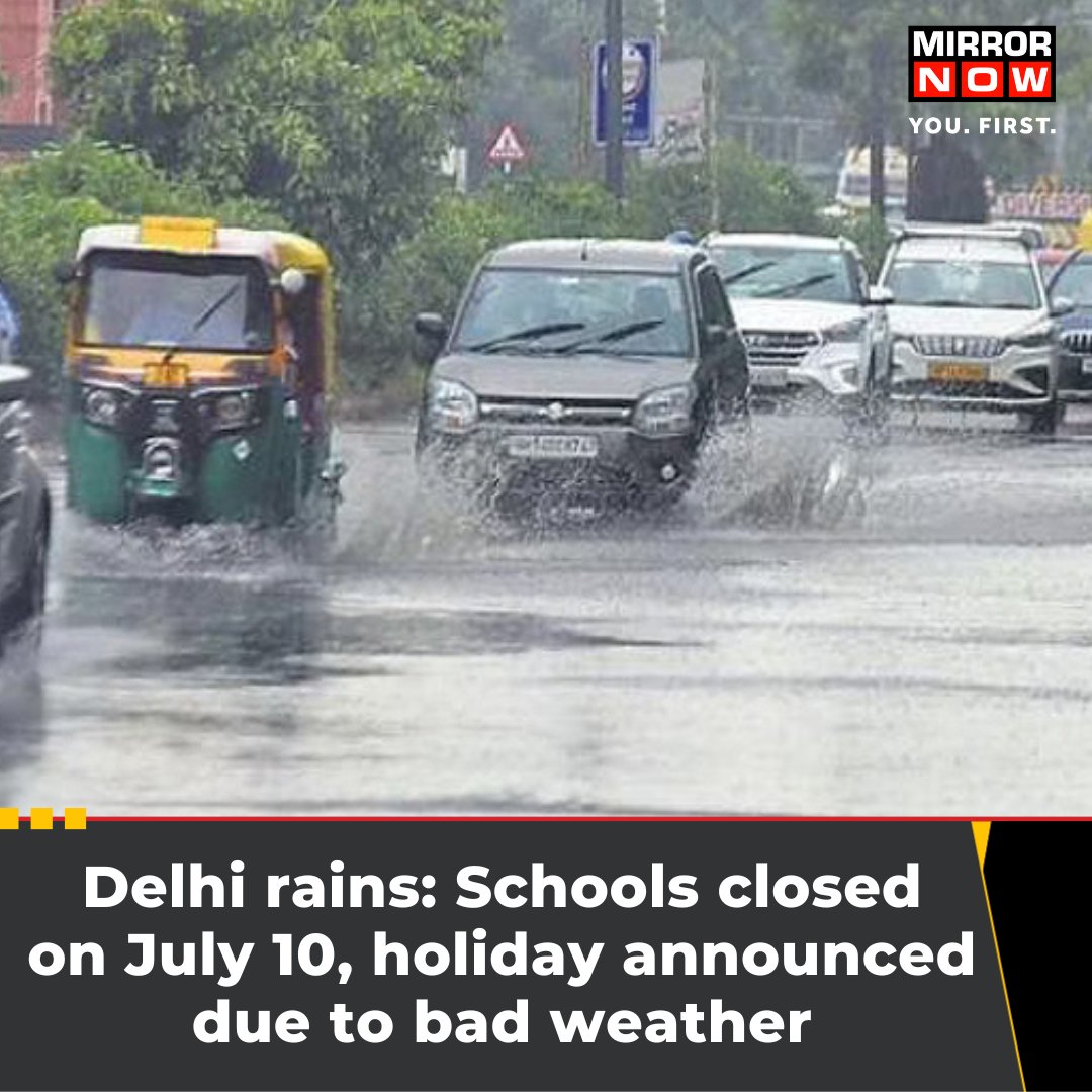 All schools in #Delhi, Gurgaon, Faridabad, Ghaziabad &amp; Noida will remain closed on July 10, 2023 due to heavy #rainfall as per the announcement made by the Delhi CM <a href="/ArvindKejriwal/">Arvind Kejriwal</a>.
#DelhiRains #Delhischools