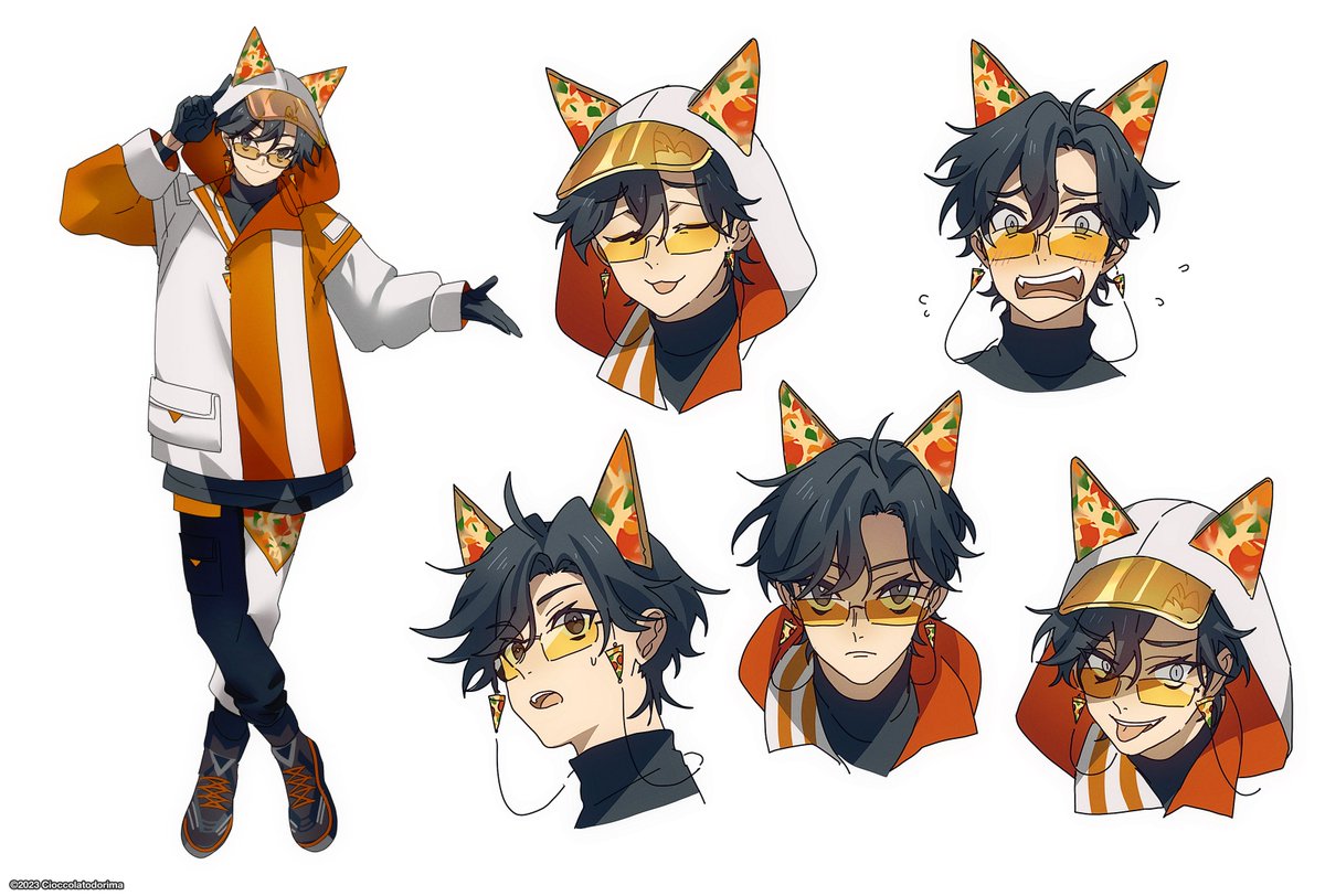cioccolato_kun's tweet photo. My silhouette here has pizza 'cat' ears because it's based on this artist avatar design I've provided of me with pizza ears (though I added the expressions on this sheet  later for fun haha)
Zeze did awesome job with everyone's silhouettes and Kazz poster version is awesome! https://t.co/gEGyWQs2CL
