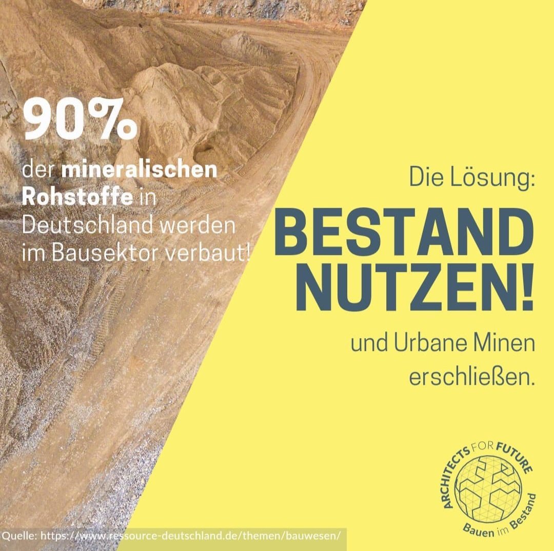 Architects4F's tweet photo. Der #Bausektor hat einen viel zu großen Hunger - nach Rohstoffen!

DESWEGEN:
Weniger abreißen, Bestehendes weiterentwickeln, weiternutzen &amp; weiterbauen! #Bauwende https://t.co/oW6RimNECH