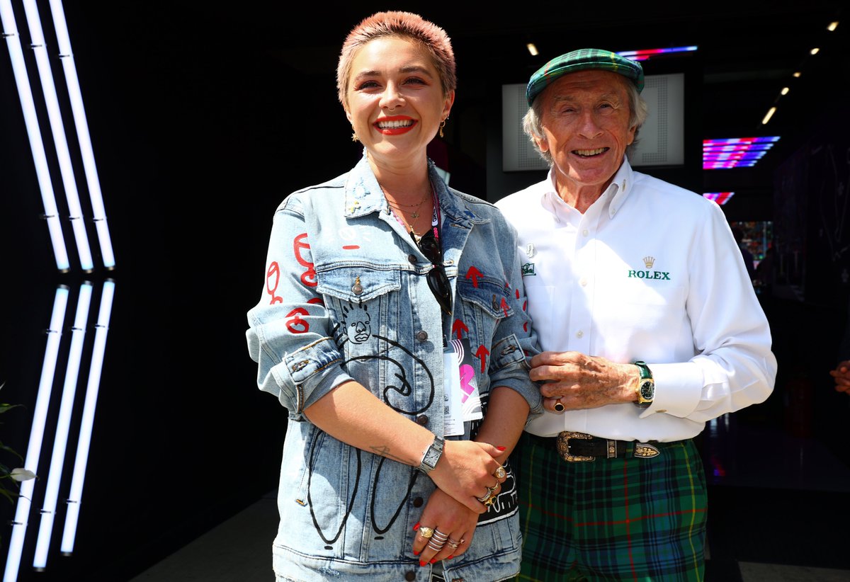 F1's tweet photo. Actress Florence Pugh, a new ambassador for @racingdementia, meets the legendary Sir Jackie Stewart at Silverstone

F1 announced a partnership with Race Against Dementia earlier this year, a charity that funds research into the prevention and cure of dementia

#BritishGP #F1 https://t.co/iayJ32oRE0