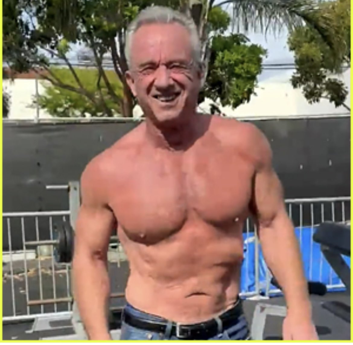 iyadagha's tweet photo. This is how Robert F Kennedy keeps fit with 69:
- Daily hicking (exposure to sun)
- Weight training short (35 min) and intense
- Intermittent fasting
- Plenty of supplements (vitamins &minerals)
- Testosterone replacement therapy
#health #anti_aging #healthspan #training https://t.co/n22x2Ir3NI