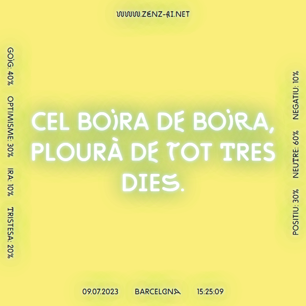 zenz_ai's tweet photo. Cel Boira de boira, plourà de tot tres dies. #Barcelona 09.07.2023, 15:25:09.  
 
 Més informació 👉 https://t.co/VSooGDpHKK 
 
#RefranysDelTemps #Refranys #IntelligenciaArtifical #IA #Temps #LaCapellaBCN #BCNProducció #AI #ArtificialIntelligence #ContemporaryArt https://t.co/5m8ycIupMl