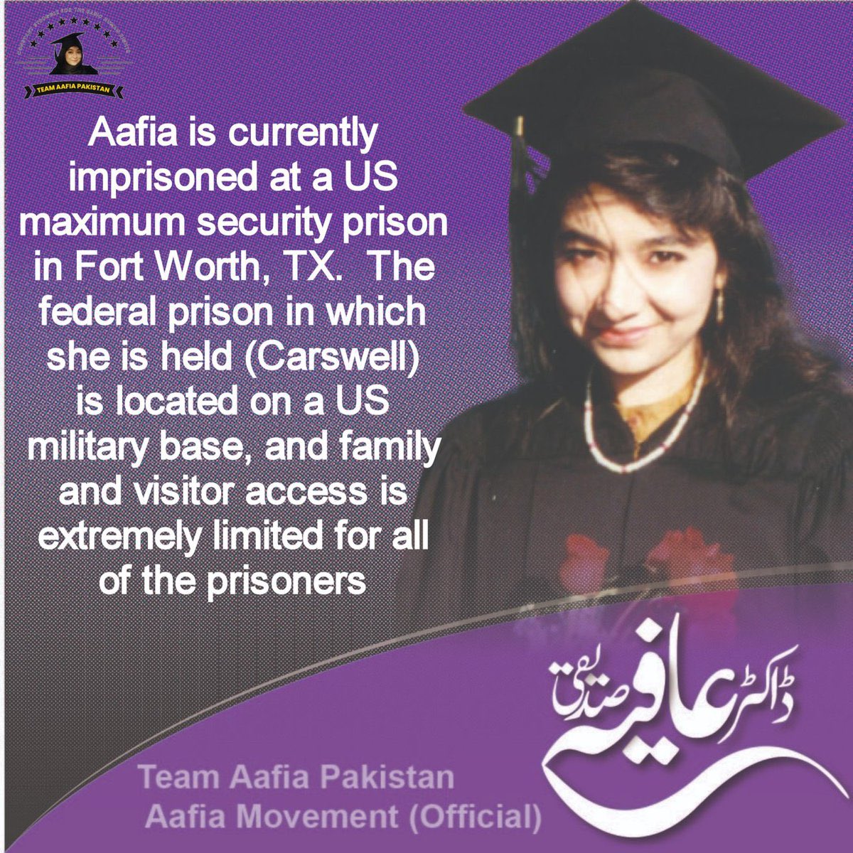bringaafiahome1's tweet photo. Each day that passes without your freedom is a grave injustice. We will not rest until you are released, Dr. Aafia Siddiqui. Keep hope alive. #UnHeardAafia https://t.co/DtDSkFRCAo