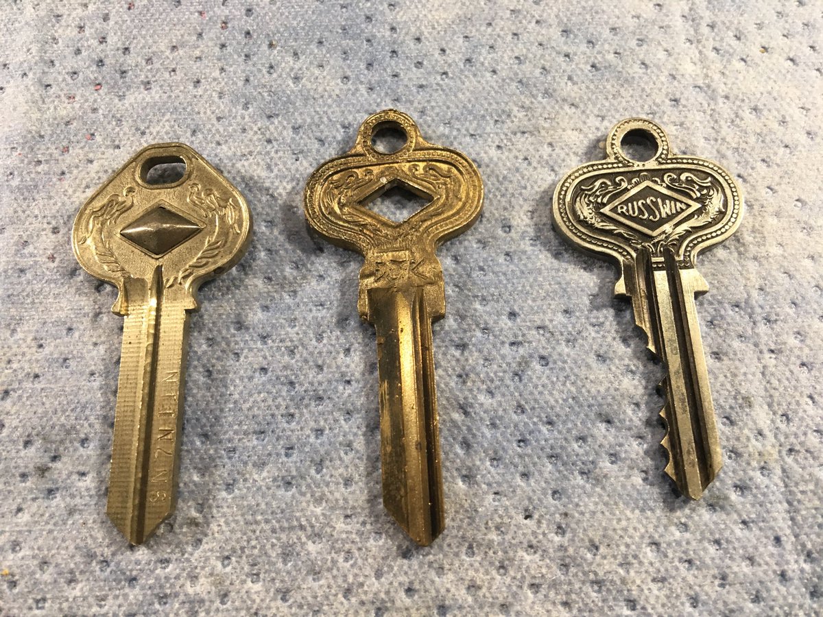 Speaking of those Corbin keys, the one on the far left featured a raised diamond insert. Typically reserved for master keys, this let someone quickly feel for or see a master key on a ring of keys. -TJT