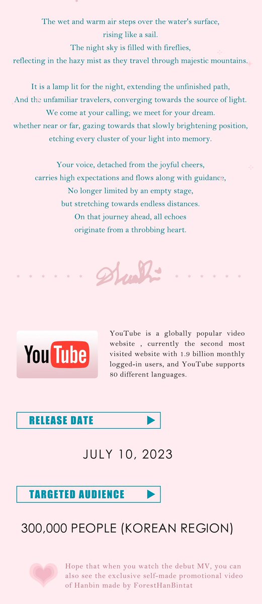ForestHanBintat's tweet photo. 𝐅𝐨𝐫 𝐘𝐨𝐮𝐫 𝐃𝐞𝐛𝐮𝐭
Debut Support 𝐏𝐚𝐫𝐭 𝟮
𝗬𝗼𝘂𝗧𝘂𝗯𝗲 Online Support
✨Hope that when you watch the debut MV, you can also see the exclusive self-made promotional video of Hanbin made by ForestHanBintat
#BloomWithSunghanbin
#ZB1 #SUNGHANBIN
#성한빈
#ソンハンビン https://t.co/ZcEzy7d0uf
