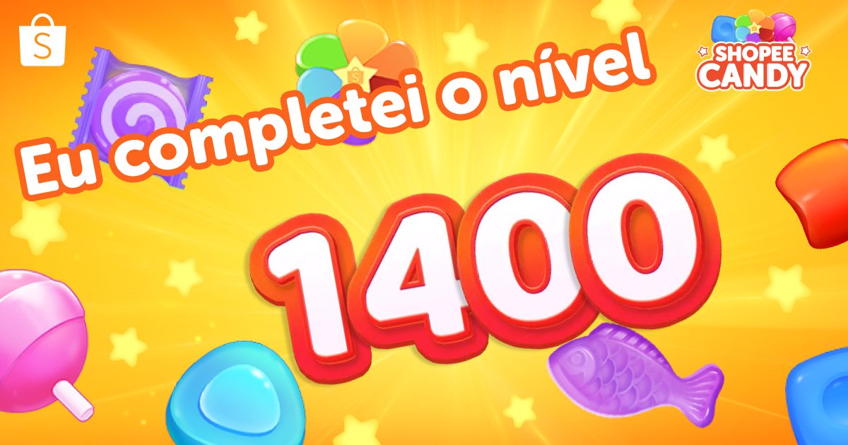 Eu completei o nível 1400 no Shopee Candy! Jogue também! Combine doces para ganhar Moedas Shopee e cupons de desconto!! shp.ee/kumx49t96jc