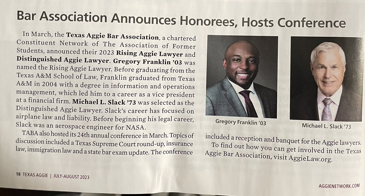 tabalaw's tweet photo. Great 📰 shared in the @TexasAggie_mag about our most recent #TABAcon!
We’re a proud Chartered Consituent Network of the @AggieNetwork https://t.co/puiVWwENEC