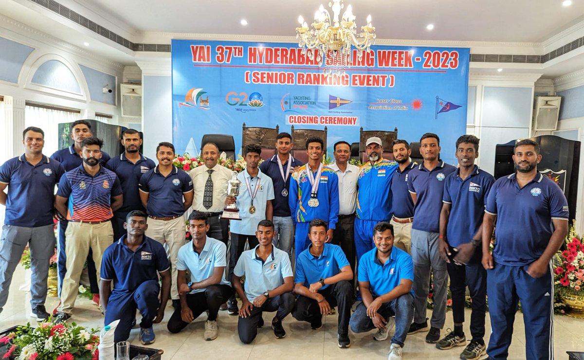 indiannavy's tweet photo. The Indian Naval Sailing Association #INSA Sailing Teams from Indian Naval Watermanship Training Centres (INWTCs) Mumbai &amp; #INSMandovi Goa, Navy Boys Sports Company (NBSC) Goa &amp; @IN_NavalAcademy (INA) Ezhimala participated in the 37th Hyderabad Sailing Week from 03 -09 Jul 23. https://t.co/b6RKQ7tuRz