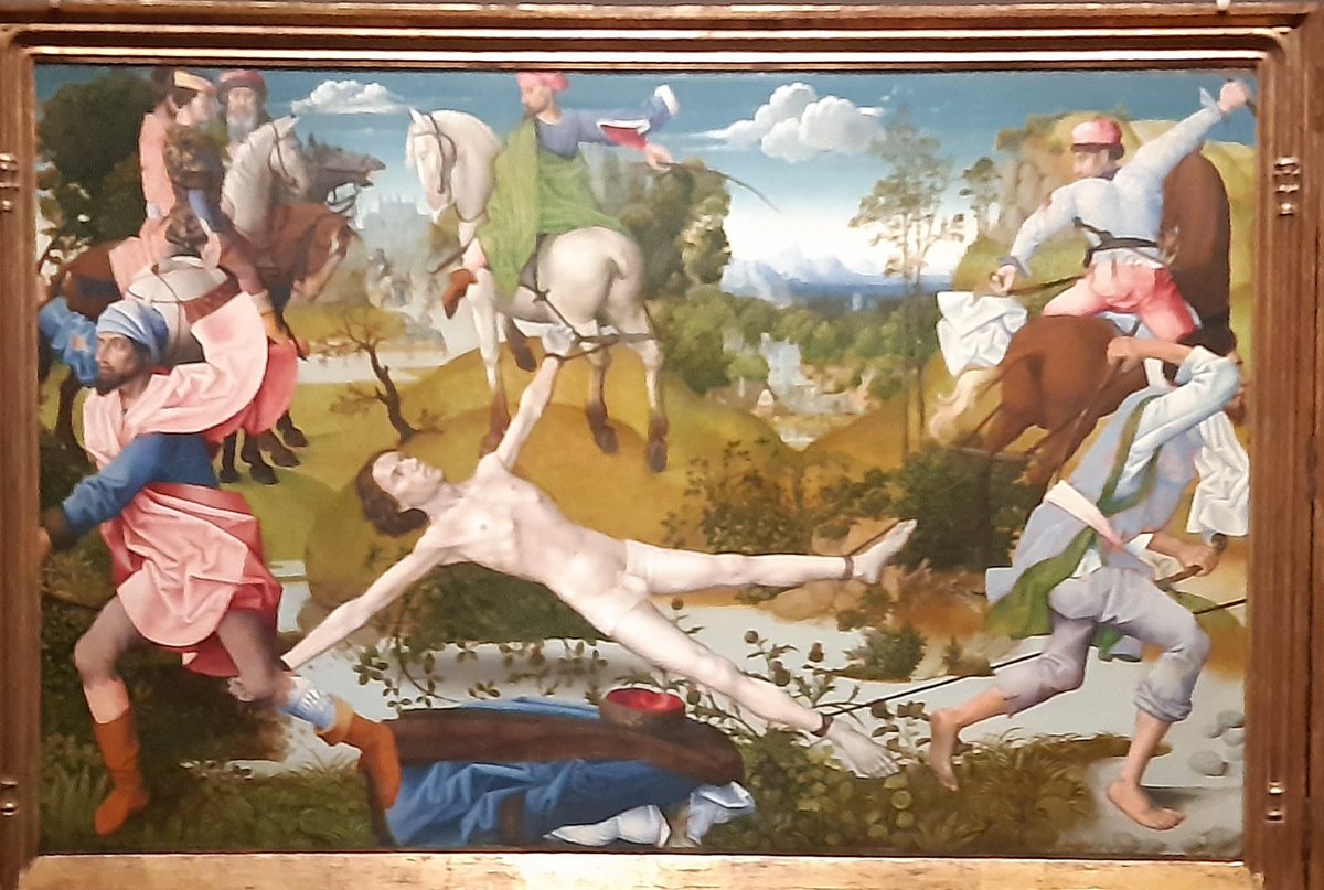 CarolineFuchs3's tweet photo. Hugo van der Goes: Das Martyrium des Heiligen Hippolytus. Wer hat eine Erklärung, was auf der Wade zu sehen ist?
#hugovandergoes 
#vandergoesberlin #gemäldegalerieberlin https://t.co/yekZ6322Gl