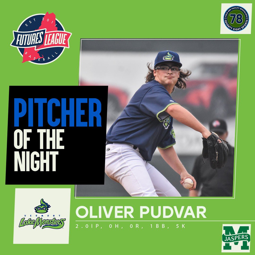 FuturesLeague's tweet photo. Saturday’s standouts!

▪️ @Plakata Player of the Night @TPettorini drove in 5️⃣ as the #Bees🐝 swept a DH at Brockton

▪️ 78 Sports Pitcher of the Night @OliverPudvar was great in relief in the #VTLakeMonsters🐊 win on “#DigInForPete Night”

#FuturesLeague https://t.co/yJcixLf5gM