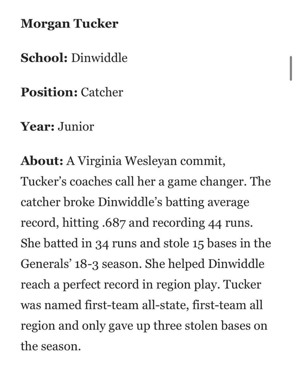 morgan27331877's tweet photo. Super grateful to the Richmond Times for being named First Team All Metro!! @hornets2023 @ElliottSaysWhat @VWUSOFTBALL https://t.co/anaQdsTqZW