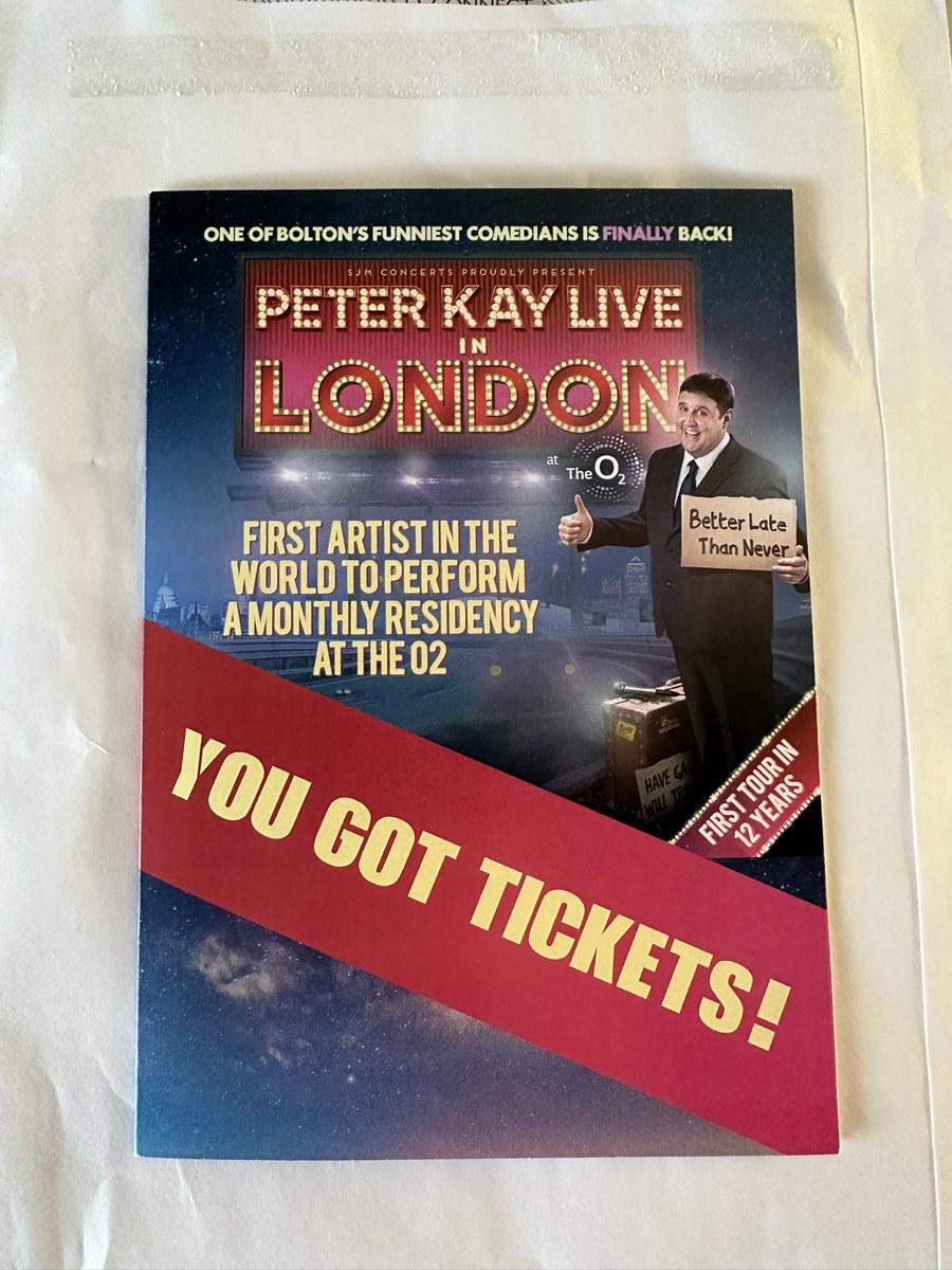 Jp8Jacko's tweet photo. We have another special raffle for our tournament day 
2 Box Tickets for Peter Kay on the 29th July at the O2 Tickets are £10 each and there’s a maximum of 60 tickets this raffle will close on Saturday 15th July at 3pm any unsold tickets won’t go in the draw. DM me for tickets https://t.co/2WXtU7amJk