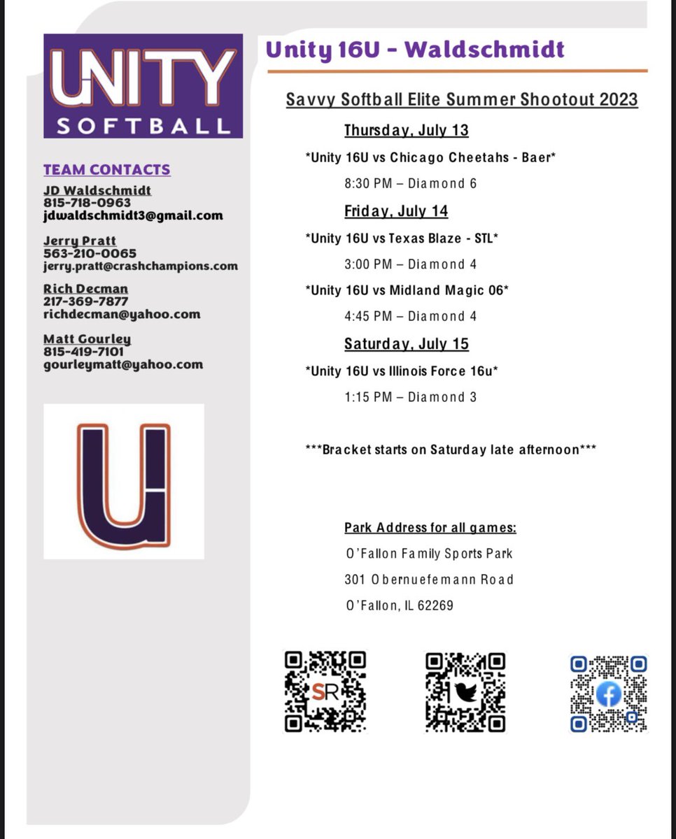 allie_decman's tweet photo. Schedule for this coming week - July 13-16 in O’Fallon! @CoachJake_COE @15_CoachG @jpryorKeiserSB https://t.co/D9sG7xSo89