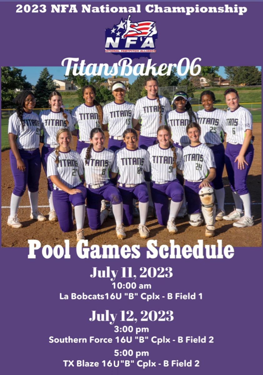 Come check out Titans-Baker in Ruston Louisiana this week!

Bracket times TBD